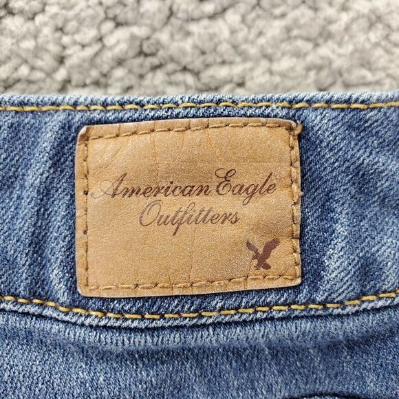 American Eagle Womens SZ 2 Cutoff Denim Jean Shorts Dark Wash Distressed Stretch - Picture 5 of 7